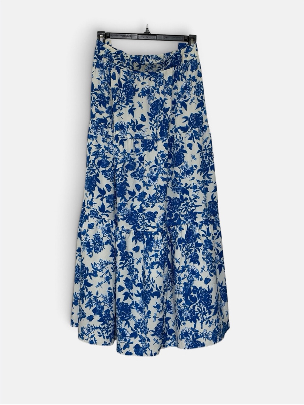 SHEIN Blue and White Floral Tiered Maxi Skirt